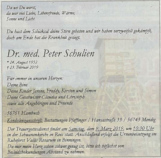 traueranzeige schulien